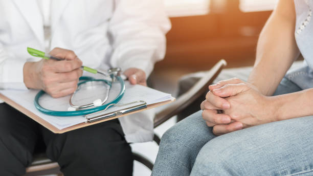 Medical healthcare telling a patient how to use buspirone as medication