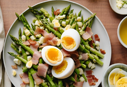 Keto Asparagus, egg and bacon salad