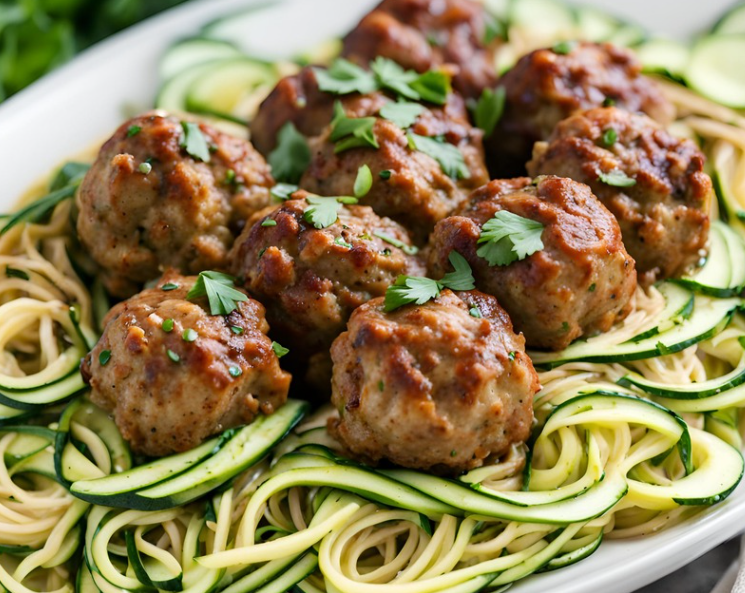 Keto Garlic Butter Turkey Meatballs with Zucchini Noodles