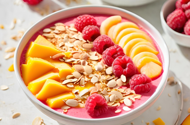 Raspberry Peach-MangoSmoothie Bowl