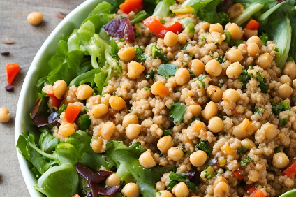 Quinoa Chickpea Salad with Roasted Red Pepper Hummus Dressing