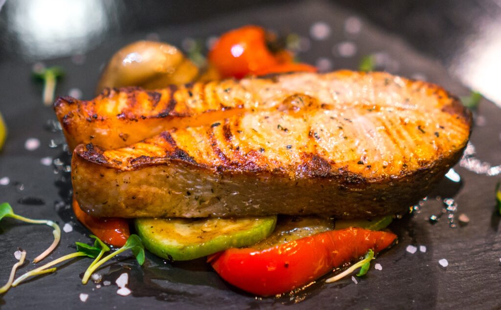 Grilled Salmon with Red Pepper Relish