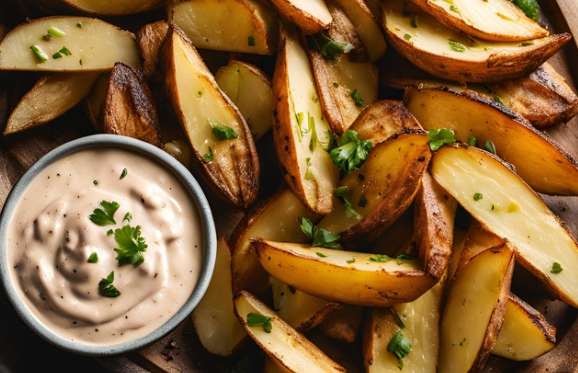 Roasted Potato Wedges with Shawarma Sauce